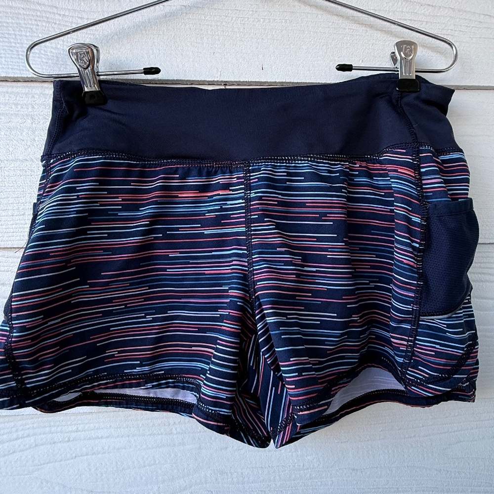 Athleta Striped Running Shorts‎ | Women’s S | Navy Multi-Color | Polyester Blend
